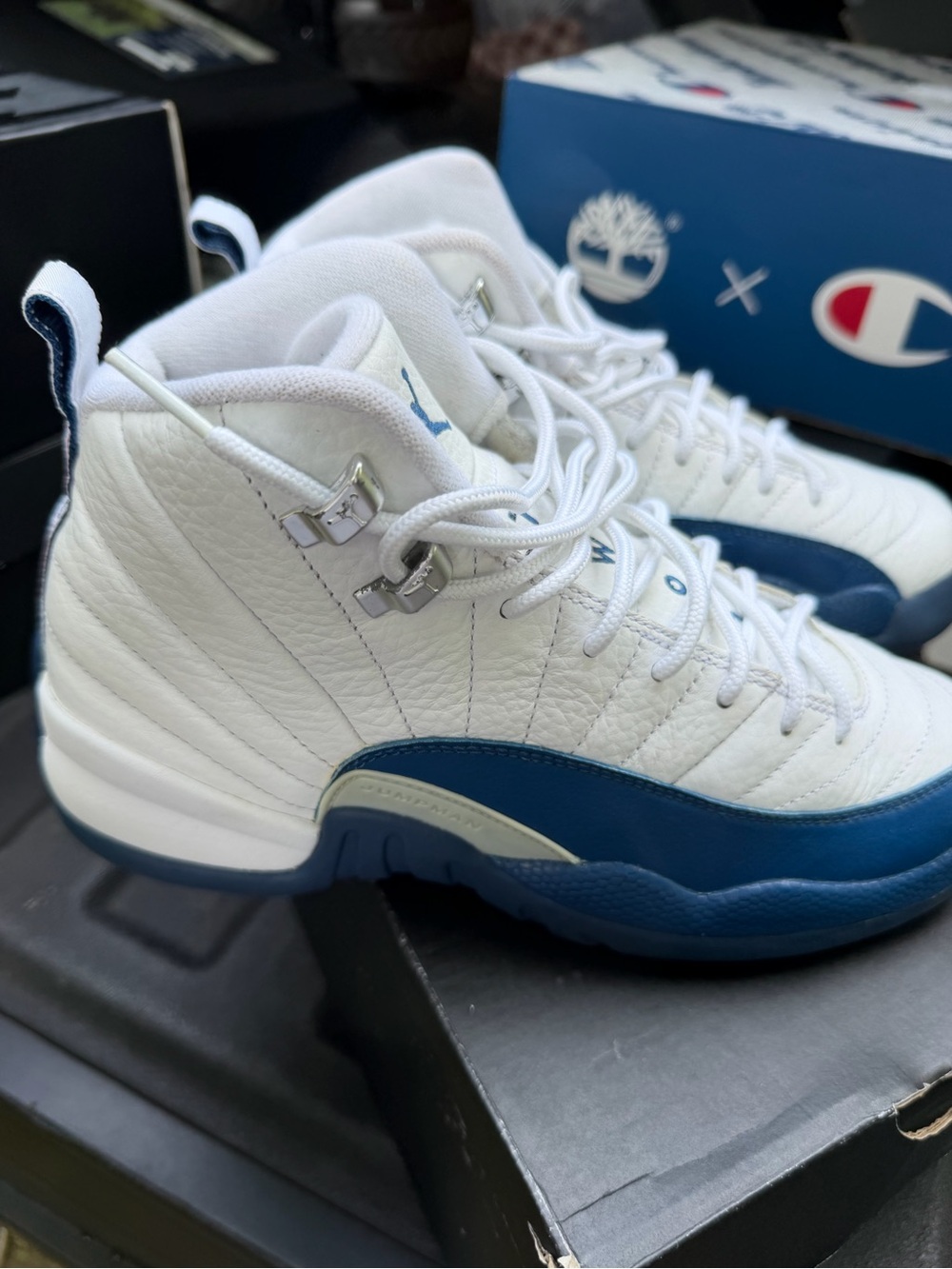 Air Jordan 12 Retro Kids Shoes - White & Blue
